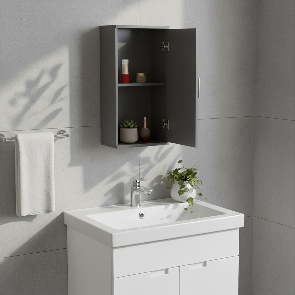 HÄNGESCHRANK - Blaugrau/Grau, Holzwerkstoff (30/62/21cm) - Relaxdays