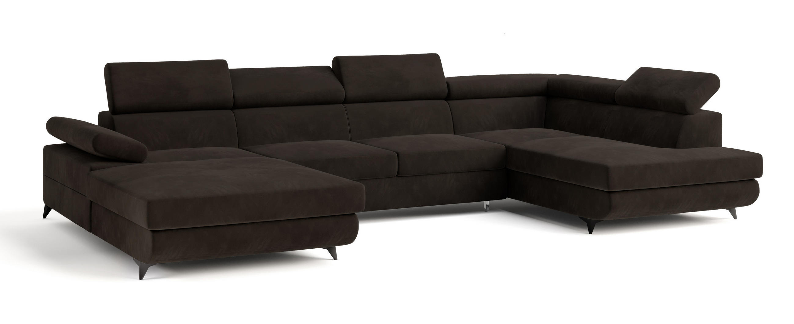 WOHNLANDSCHAFT RUBANO R-S Braun Velours-Stoff mit Schlaffunktion - Braun, Holz (339/89/190cm) - MASSENO