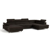 WOHNLANDSCHAFT RUBANO R-S Braun Velours-Stoff mit Schlaffunktion - Braun, Holz (339/89/190cm) - MASSENO