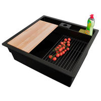 SPÜLBECKEN Bergen Pocket, 2-er set Alles Schwarz 56/54 cm 1 Becken + Ablauf-Set + Küchenzubehörset ab 60er Unterschrank - Beige/Schwarz, Kunststoff (56/20/54cm) - Primagran