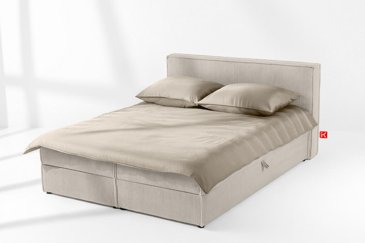 BOXSPRINGBETT ROTI mit Stauraum, cremefarben - Creme/Schwarz, Holz/Holzwerkstoff (160/200cm) - KONSIMO®