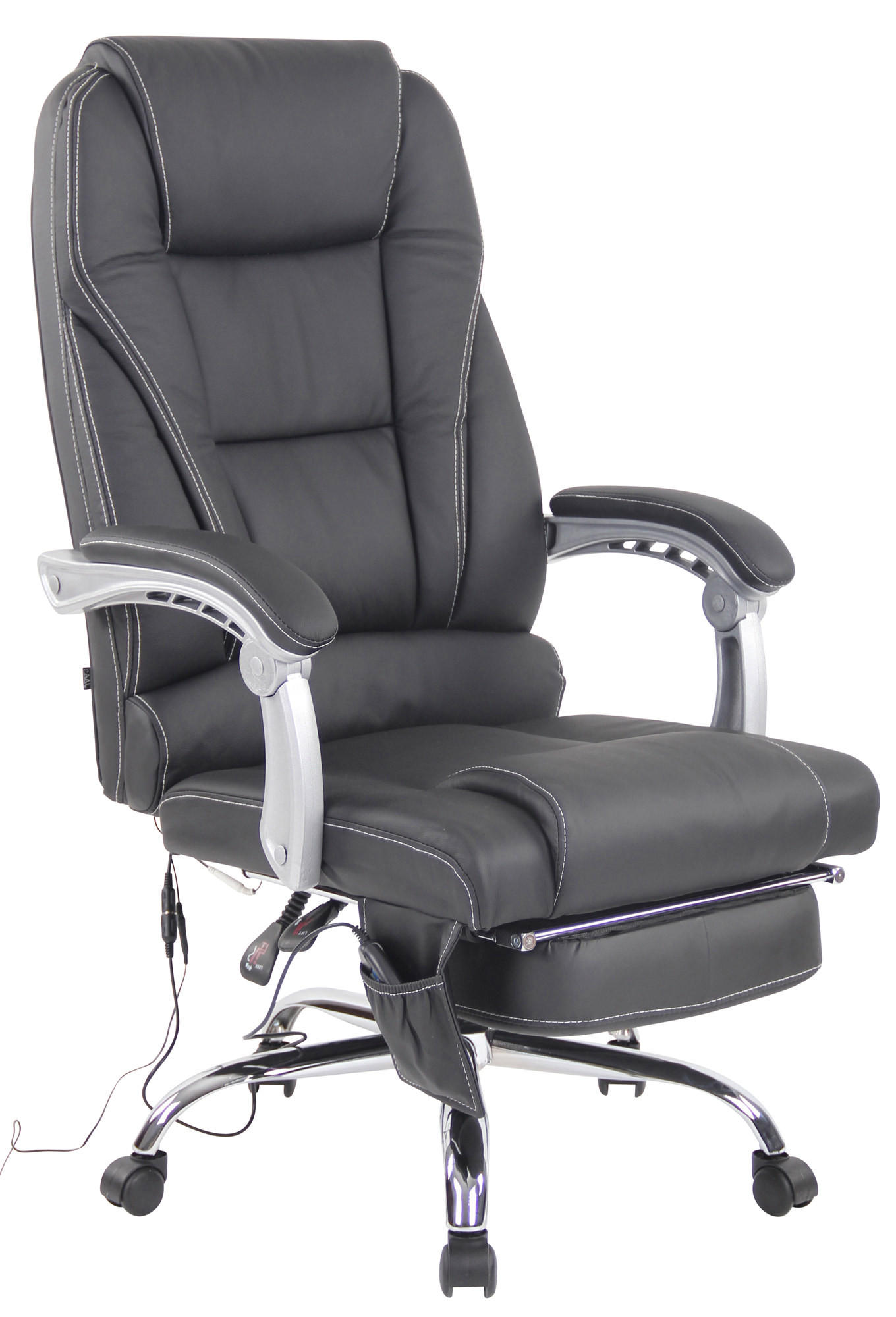 CHEFSESSEL Echtleder Schwarz - Chromfarben/Schwarz, Leder/Metall (69/118/64cm) - CLP