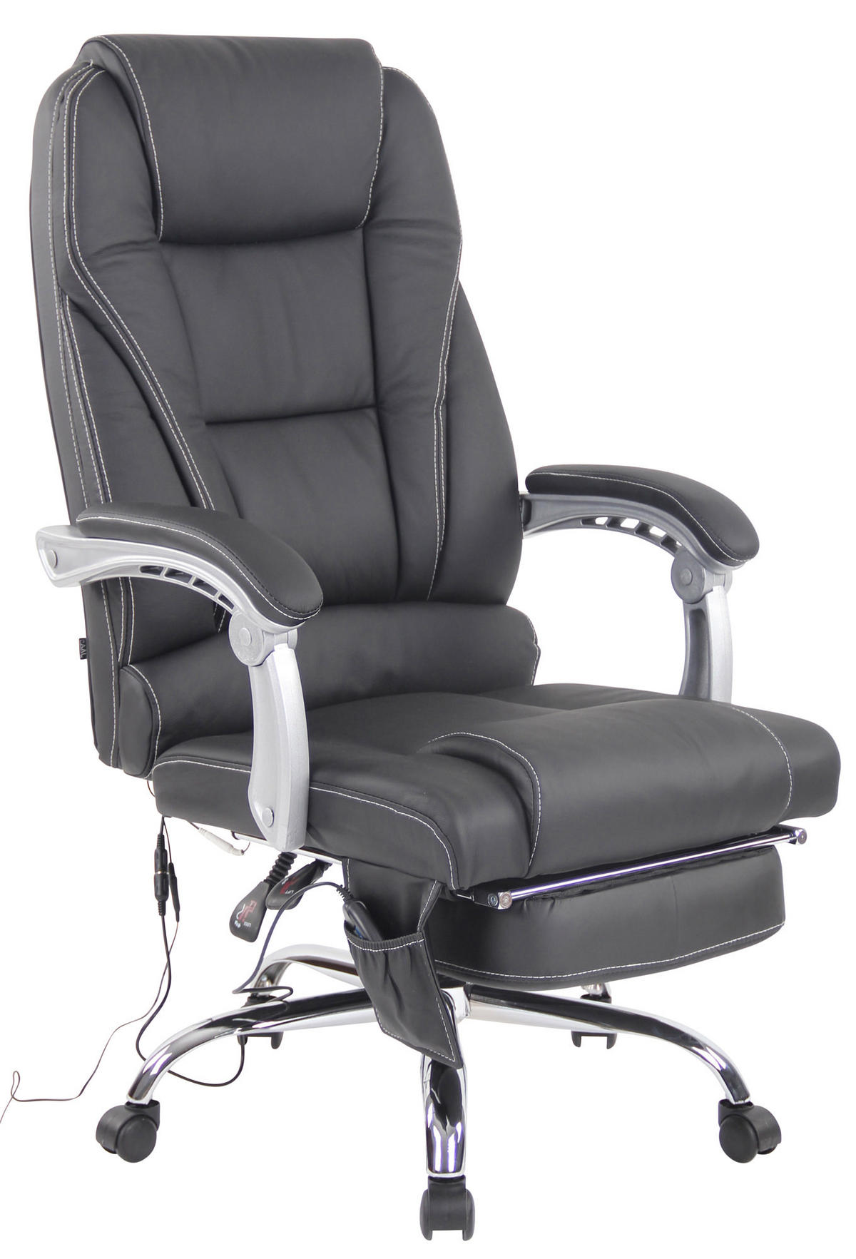 CHEFSESSEL Echtleder Schwarz - Chromfarben/Schwarz, Leder/Metall (69/118/64cm) - CLP