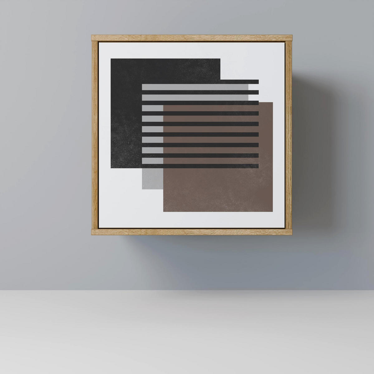 SIDEBOARD SHADOW SYNCHRONY, Eichefarben, 57,5x42x70,5 cm, Schwarze Metall-Sternfüße - Eichefarben/Multicolor, Holzwerkstoff/Metall (57.5/70.5/42cm) - SpaceRebels