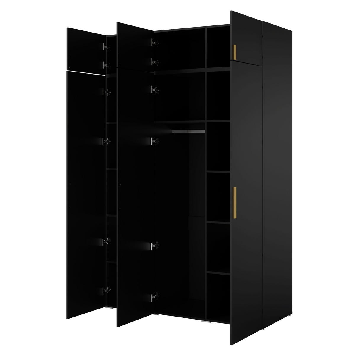 DREHTÜRENSCHRANK mit Aufsatz Napoli 3D 150 Schwarz (schwarzer oder goldener Griff) - Silberfarben/Schwarz, Holzwerkstoff/Kunststoff (150/35/60cm) - mzm24