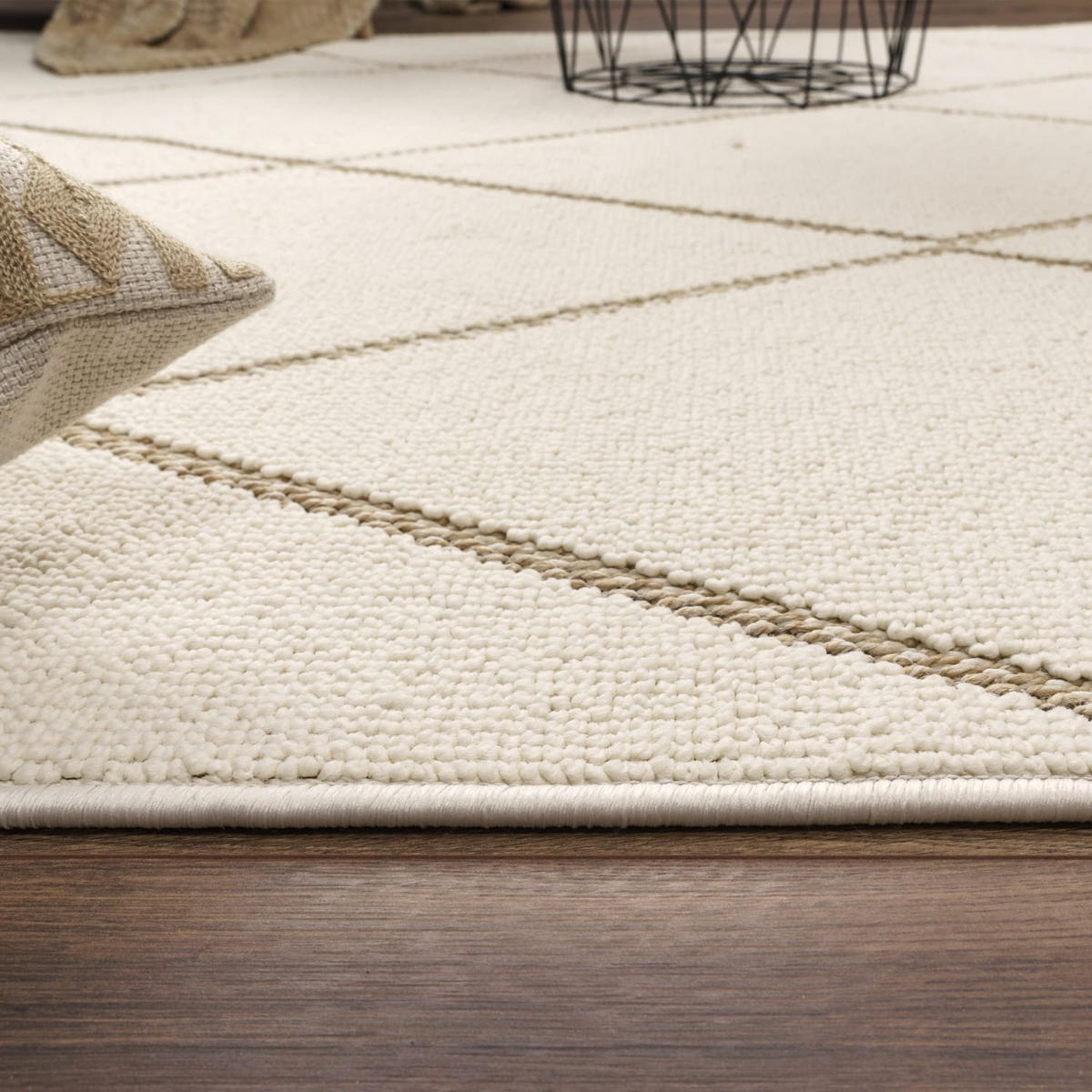 KURZFLORTEPPICH, geometrisch, Florhöhe 7 mm, Beige, 120 x 160 cm - Beige, Textil (160/120cm) - KADIMA DESIGN