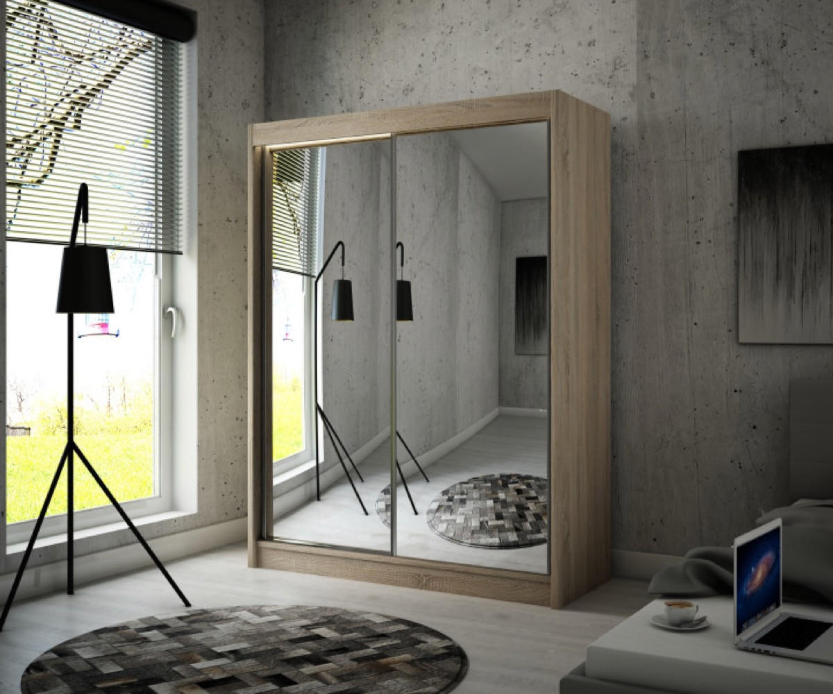SCHRANK Sonoma Eiche HOMA Mit Spiegel Schiebetür 150 cm - Multicolor, Holzwerkstoff (150/215/61cm) - Sepro Meble