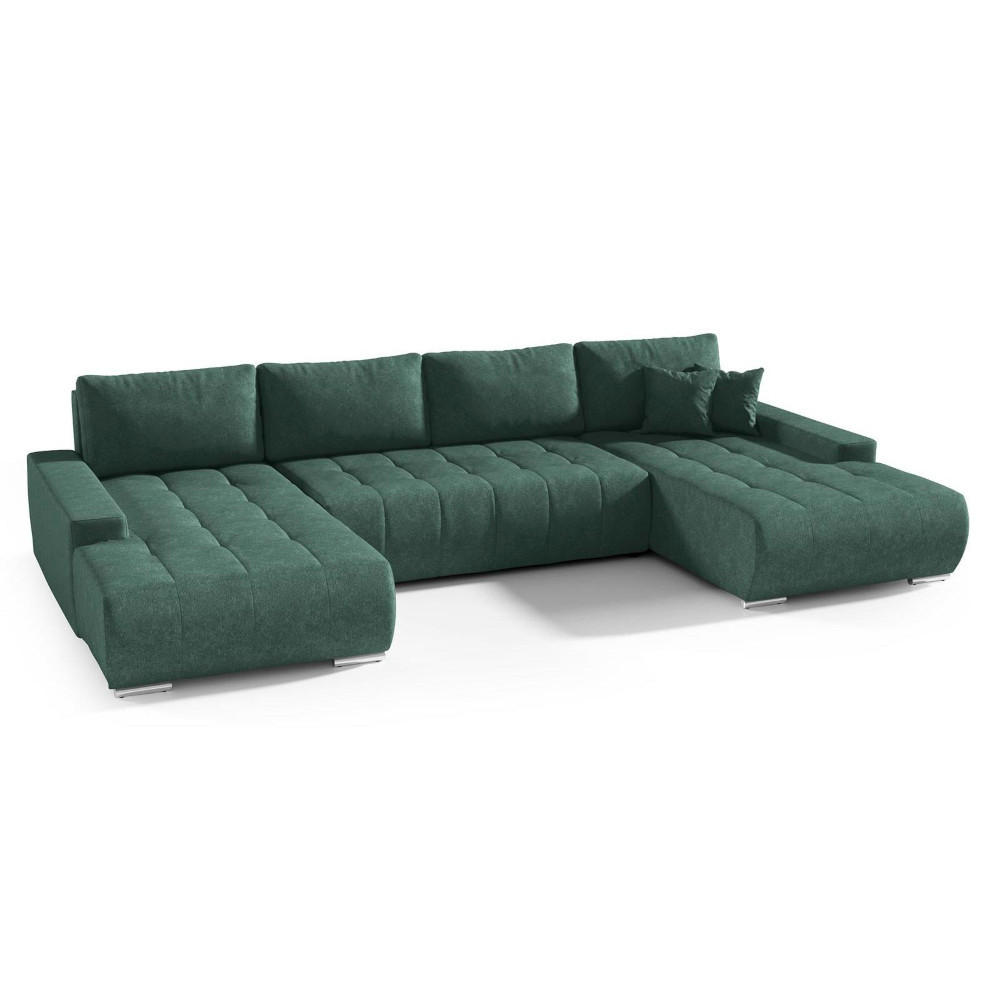 WOHNLANDSCHAFT Draco U Grün - Silberfarben/Grün, Textil/Metall (350/85/185cm) - Beautysofa
