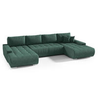 WOHNLANDSCHAFT Draco U Grün - Silberfarben/Grün, Textil/Metall (350/85/185cm) - Beautysofa