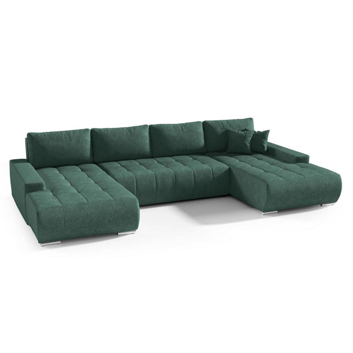 WOHNLANDSCHAFT Draco U Grün - Silberfarben/Grün, Textil/Metall (350/85/185cm) - Beautysofa