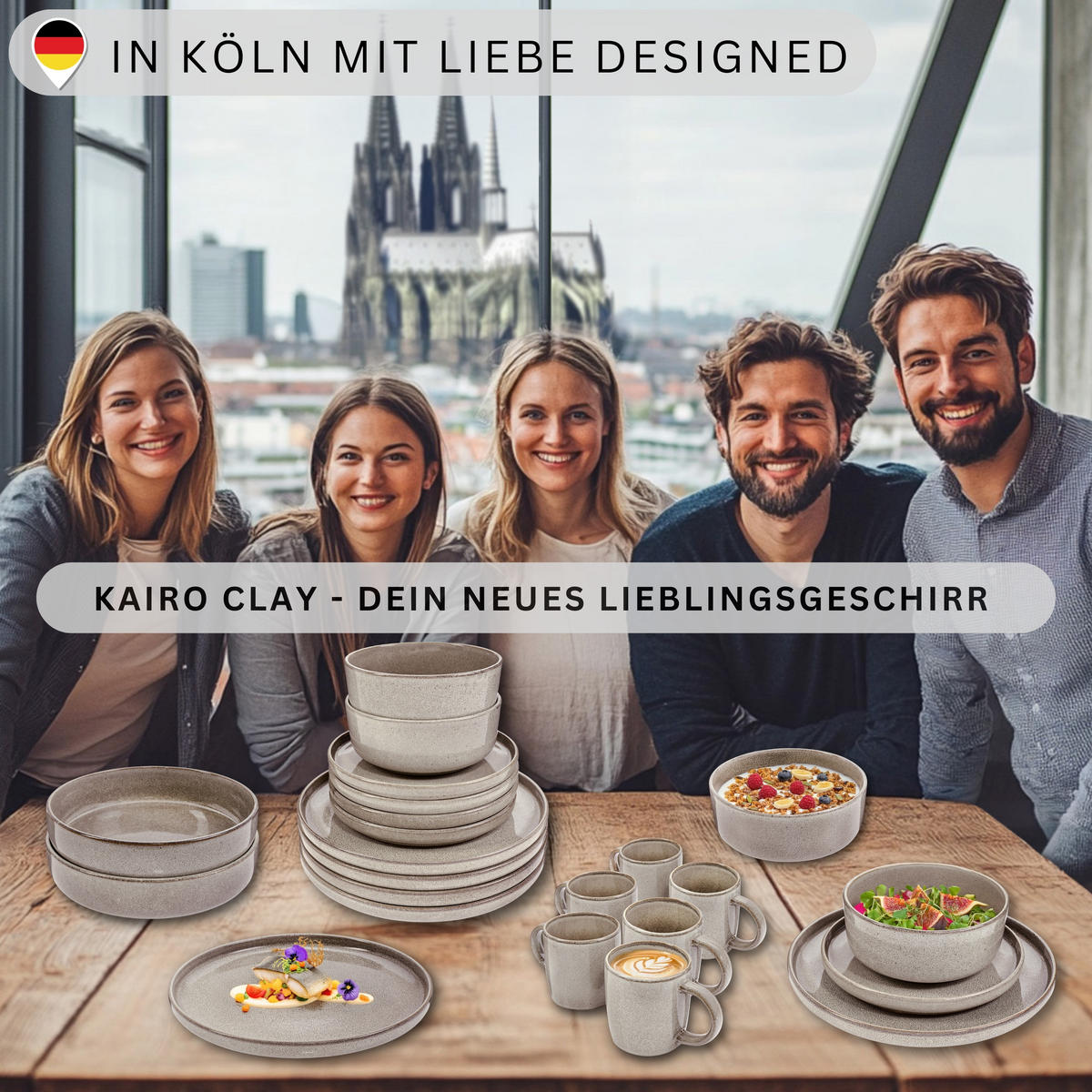 SPEISETELLER SET KAIRO CLAY - 6 teilig aus Steingut - Grau, Keramik (35cm) - Sänger