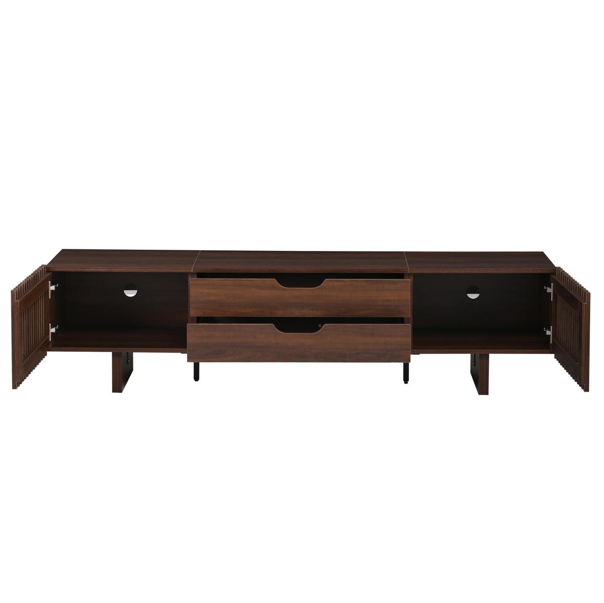 TV ormarić od MDF-a 180x40x45 cm tamni orah s 2 ladice i lamelnim vratima, za TV do 75 inča - smeđa, drvni materijal (180/45/40cm) - Modfu