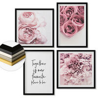 WANDBILDER 4er-Set - 50x50 cm & 40x60 cm Schwarzer Rahmen - Blumensträuße mit Rosen, Hausinschrift - Schwarz, Kunststoff (50/50cm) - ArtPrintCave