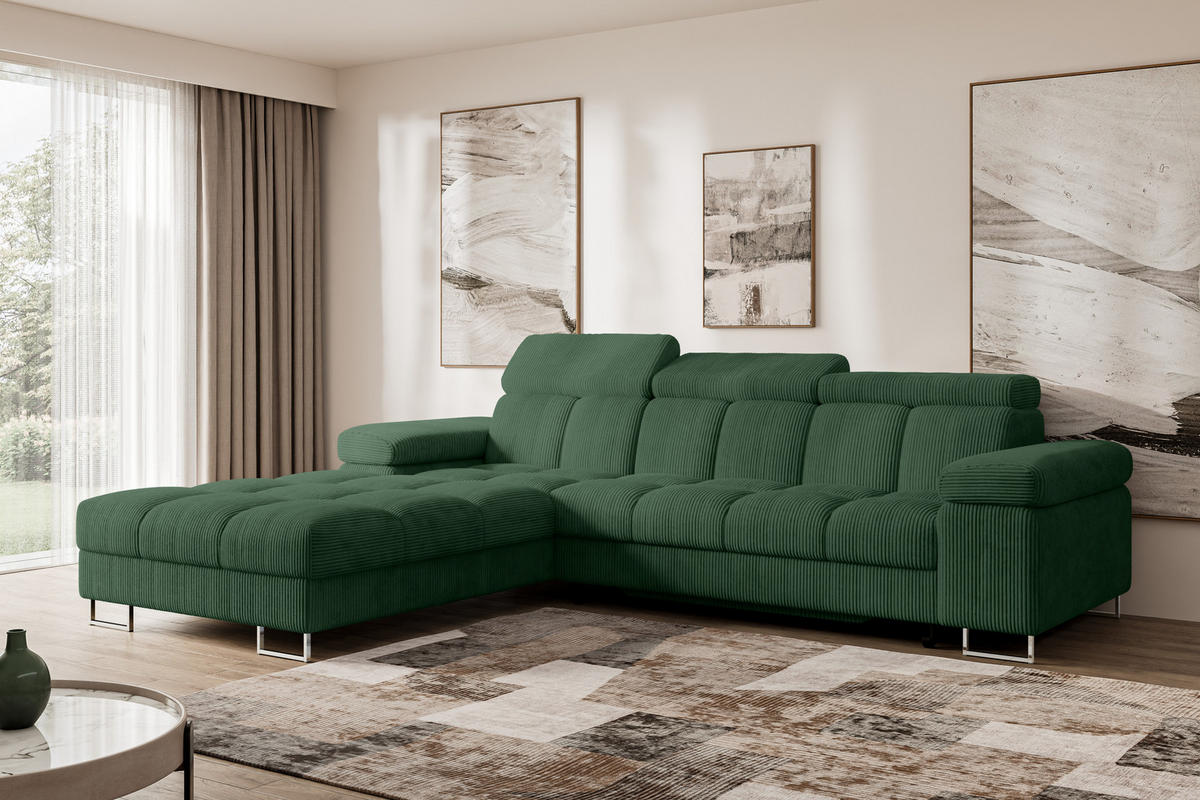 ECKSOFA mit Schlaffunktion Ottomane Links COMA L 271x203x79 Grün Cord - Waldgrün, Holzwerkstoff/Textil (271/203cm) - ALTDECOR