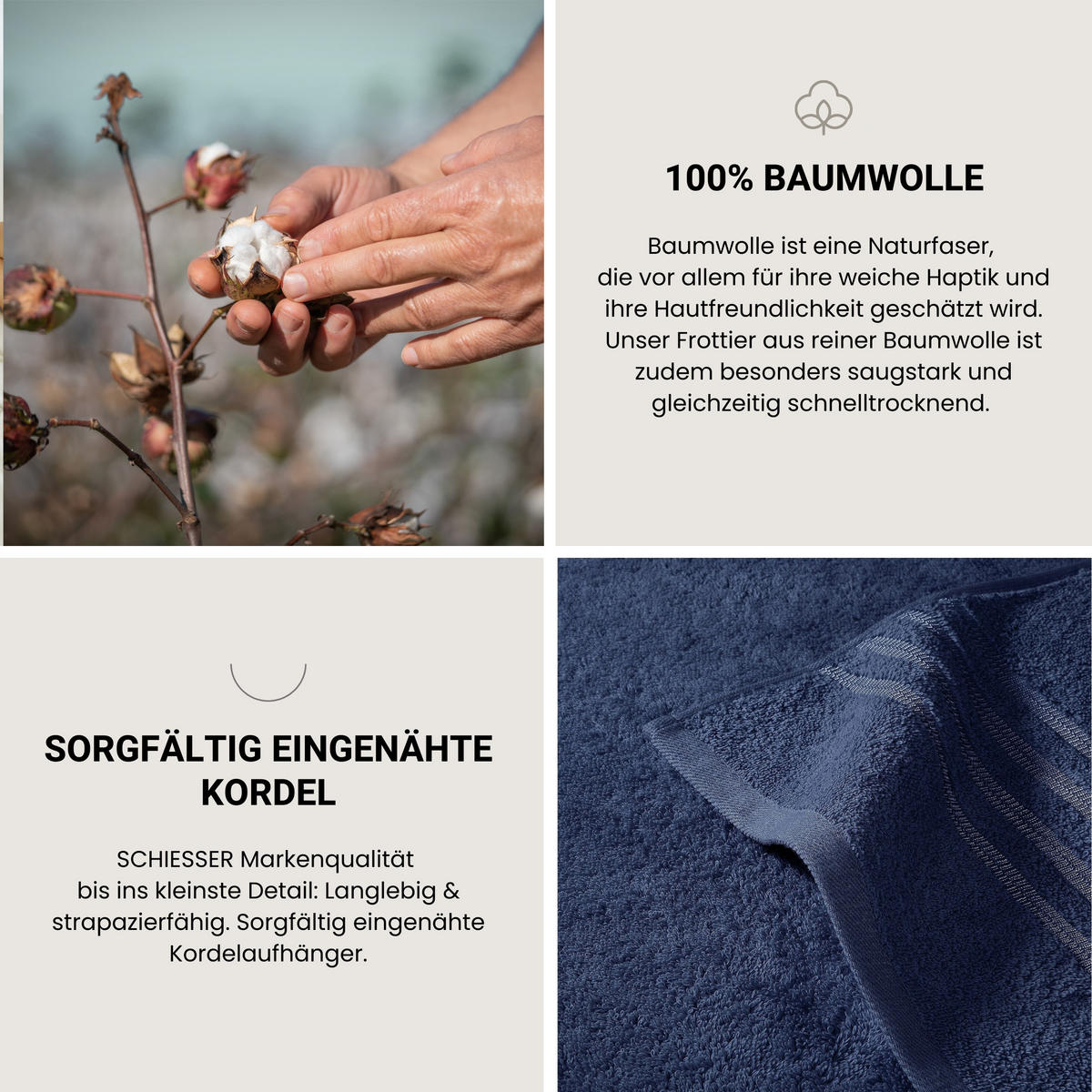 HANDTUCHSET Milano - 4-teilig - 50 x 100 cm - Dunkelblau - Dunkelblau, Textil (50/100cm) - SCHIESSER