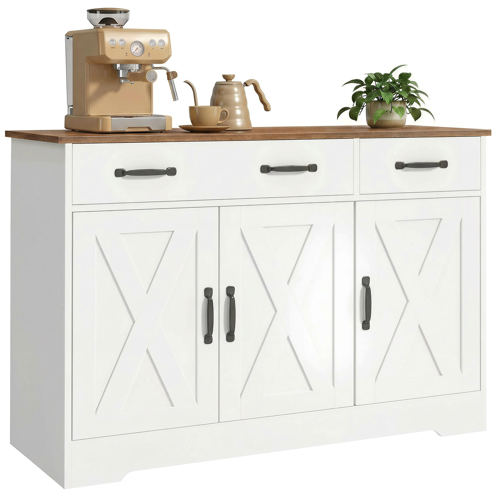 SIDEBOARD DE-11300 Landhausstil, 3 Scheunentüren Weiß - Weiß, Holzwerkstoff (108/81/40cm) - ComfortXL