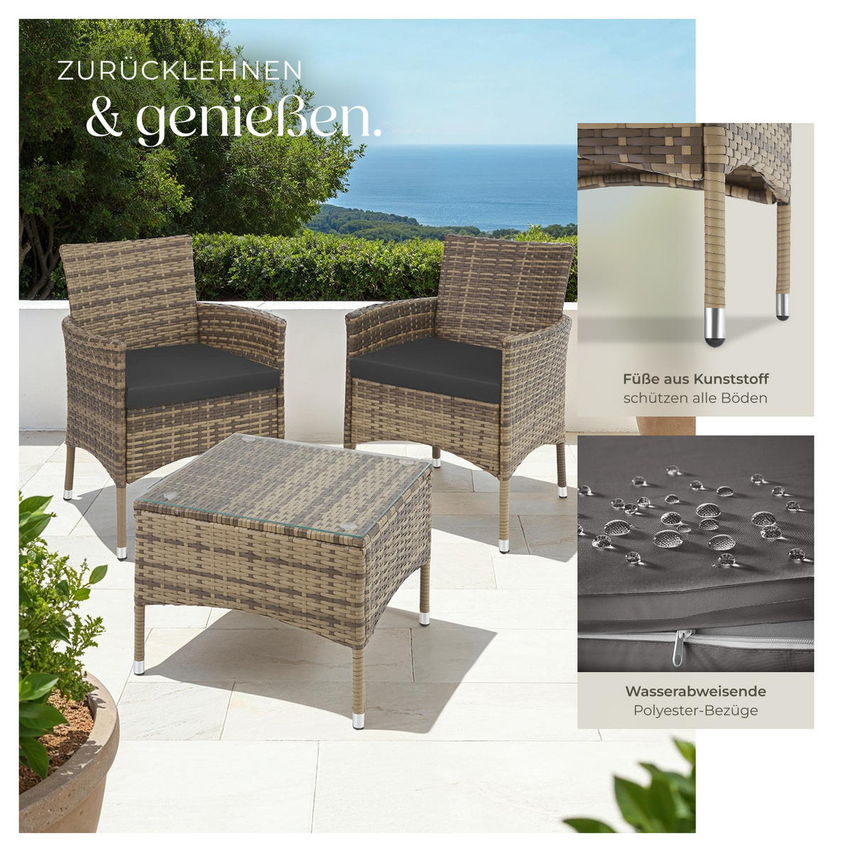 RATTANSET Luzern,2 Bezugssets,natur - Naturfarben, Kunststoff - tectake