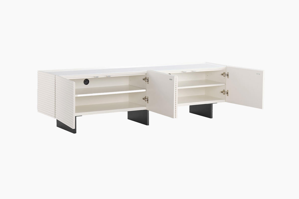 LOWBOARD LYNN Weiß Holz - Schwarz/Weiß, Holzwerkstoff/Metall (200/55/40cm) - KAWOLA