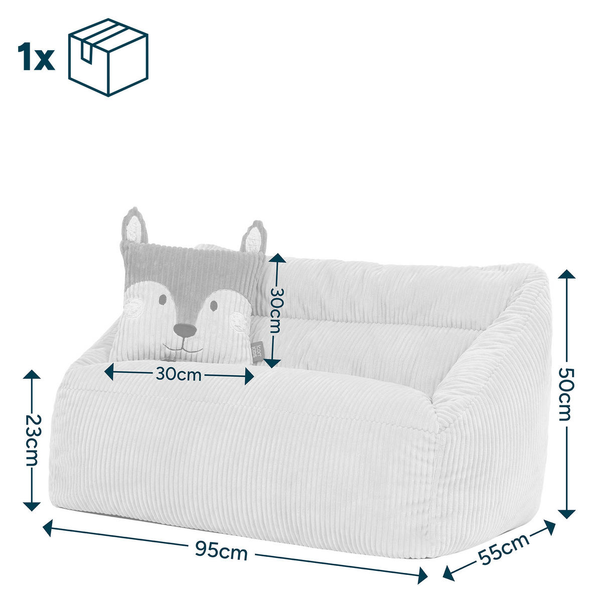 KINDERSITZSACK Sofa Cecilia mit Animalkissen - Beige, Textil (95/50/55cm) - icon