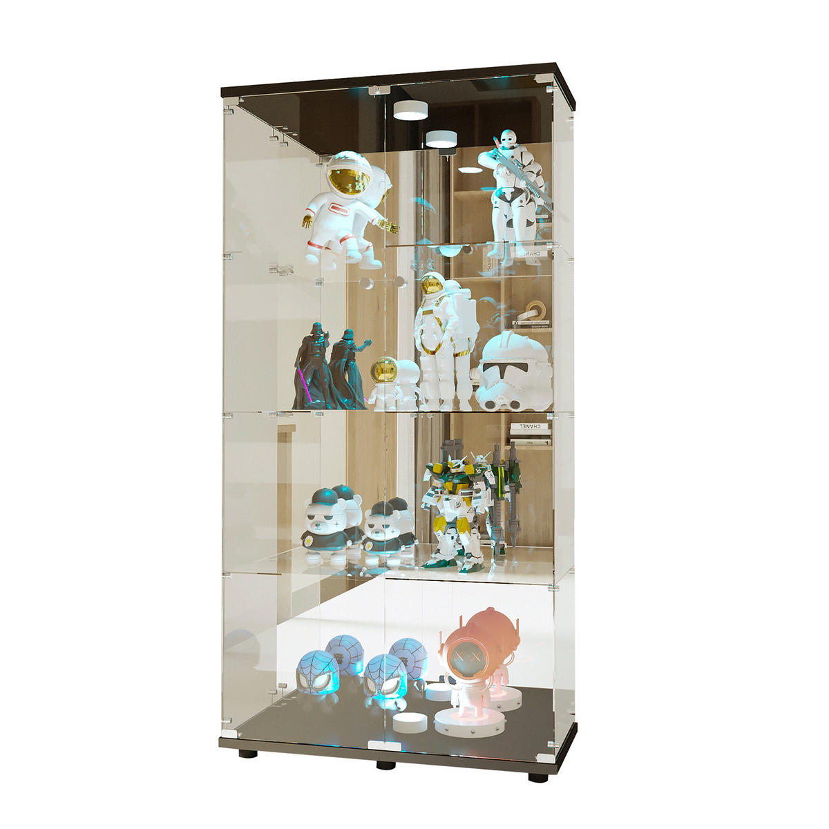 GLASVITRINE Standvitrine, 4 Lagen Glas Vitrine Vitrinenschrank, Schwarz - Schwarz, Glas (36/164/80cm)
