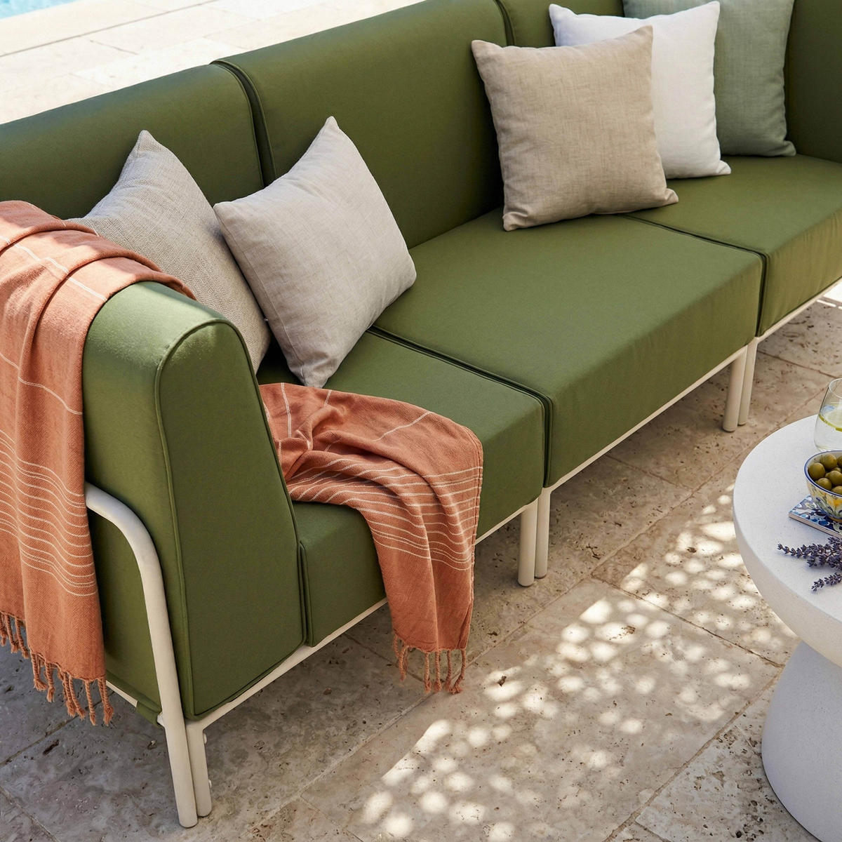 GARTENSOFA mit 3 Sitzplätzen, Khakigrün - Grün, Textil (80/78/216cm) - Oviala