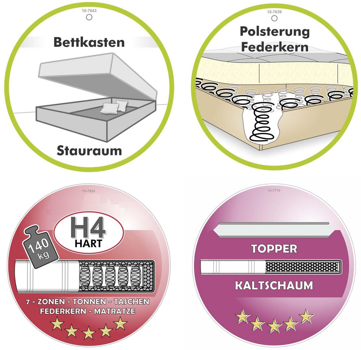 BOXSPRINGBETT 140x200 cm, 7-Zonen-Tonnentaschen-Federkernmatratze H4, Topper, Bonell-Federkern, 2 große Bettkästen, Chenille Grau / 20010 - Chromfarben/Grau, Kunststoff/Textil (140/200cm) - luma-home