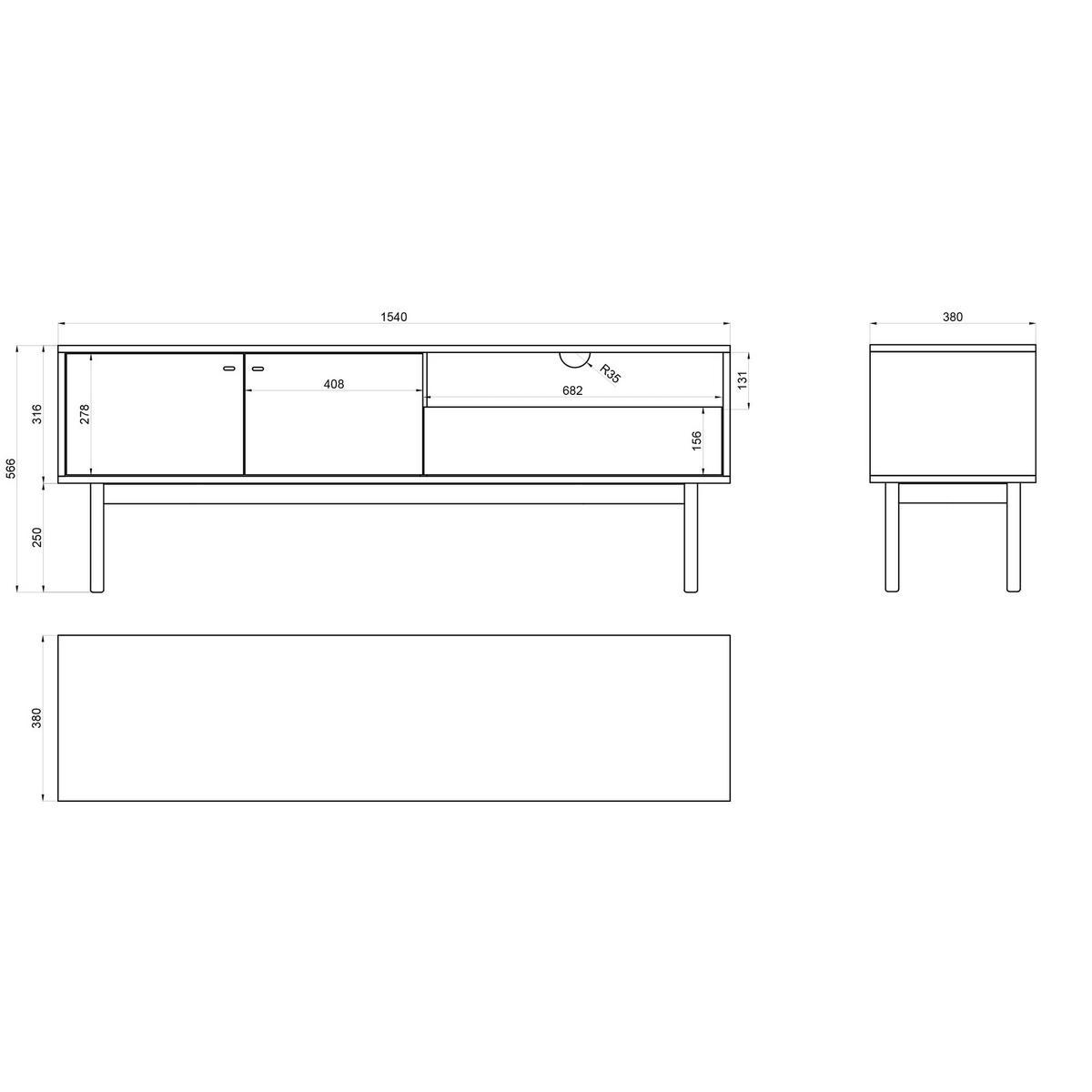 TV-STOLEK Olar II Jasan Portland černý 154 cm - černá/zlatá, kov/kompozitní dřevo (154/56.6/38cm) - Selsey