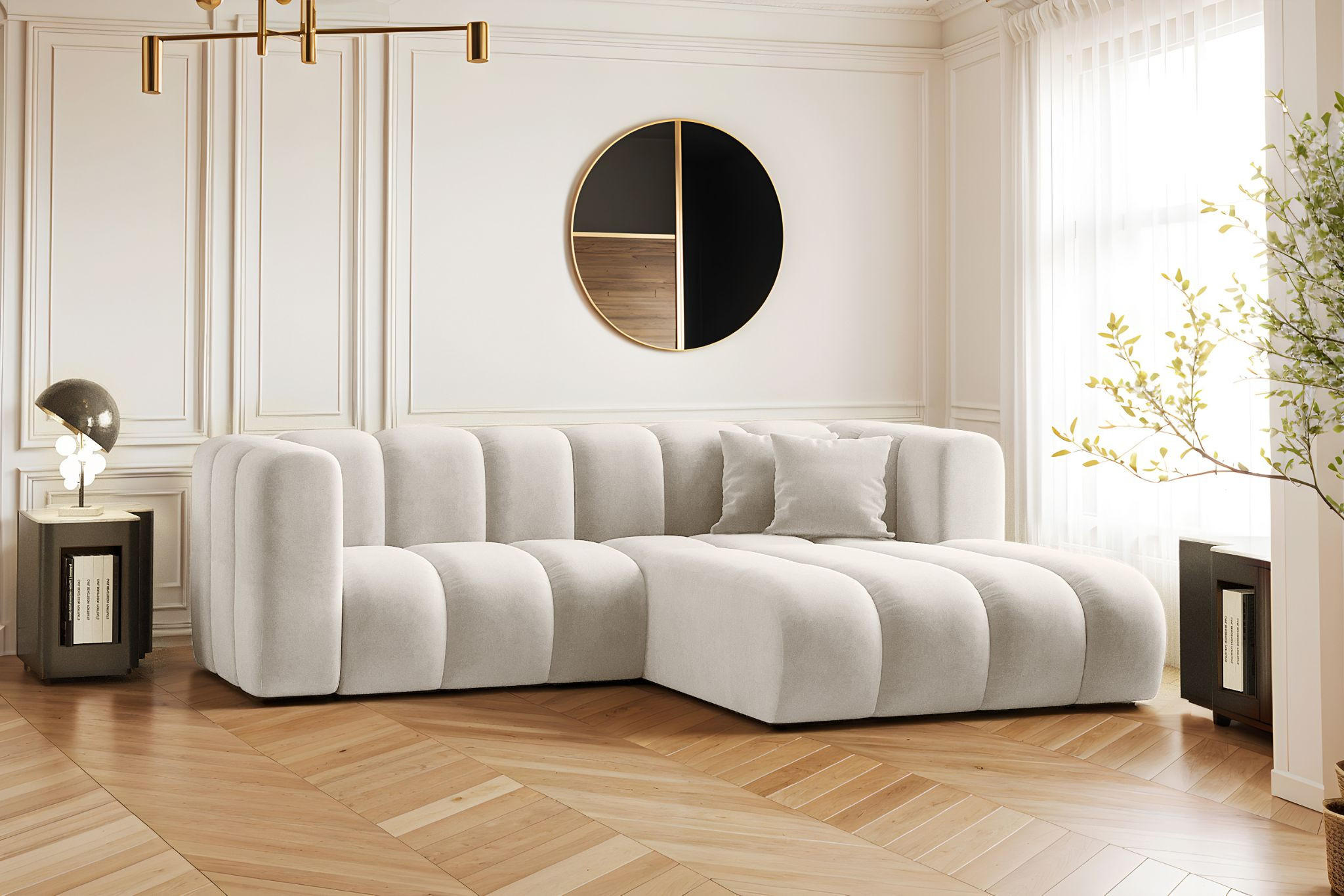 ECKSOFA L-from, Sofa Grand modular stoff Salvador Hellgrau Rechts - Sandfarben, Holz (227/179cm) - Kaiser Möbel