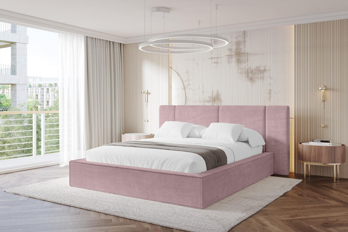 POLSTERBETT mit Bettkasten und Lattenrost, Boxbett ohne Matratze - RIVO 200x200 Rosa - Rosa, Holzwerkstoff/Textil (200/200cm) - ALTDECOR