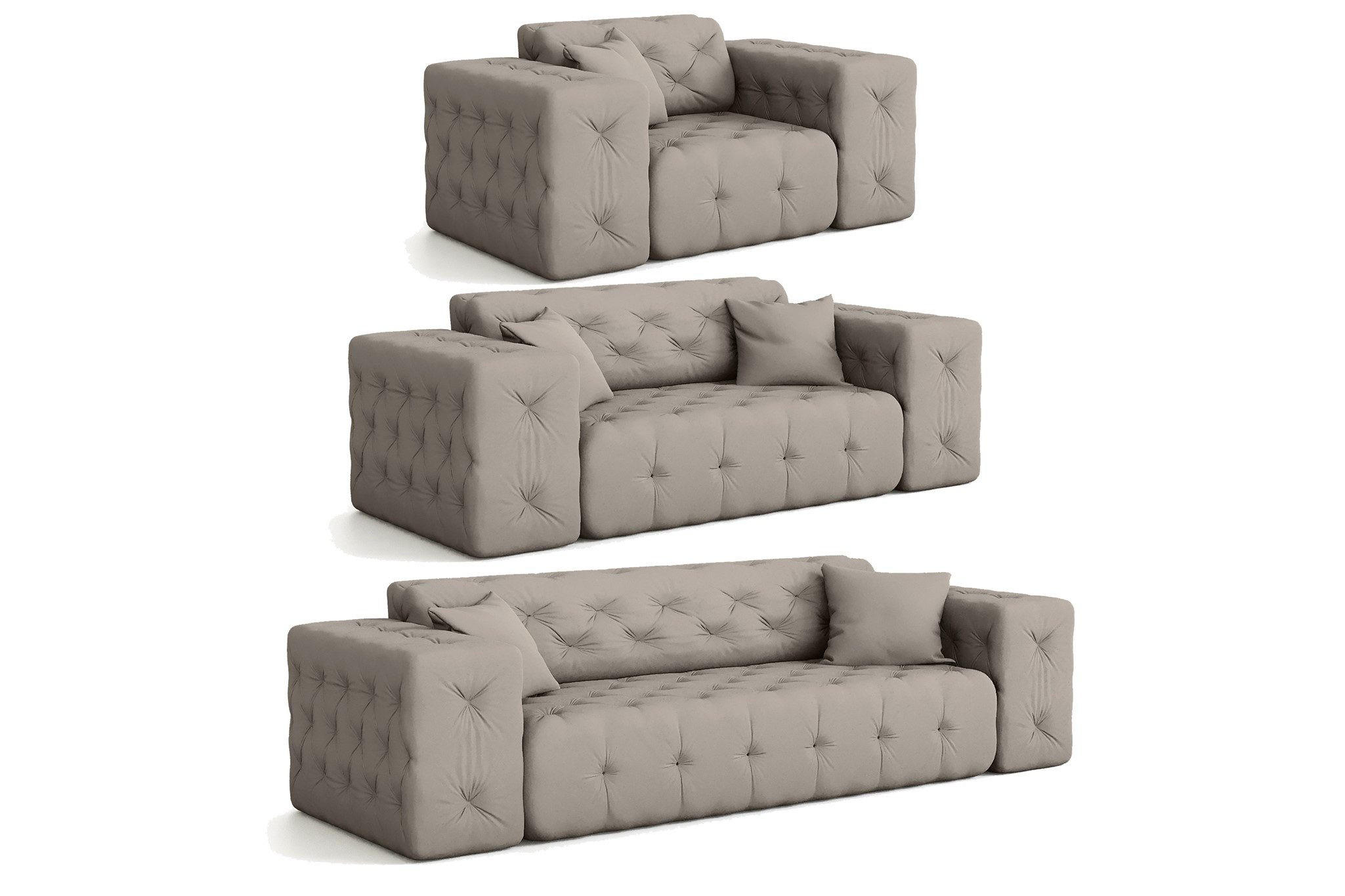 SOFASET Chantal - Creme, Holzwerkstoff/Textil (251/78/96cm) - Fun Möbel