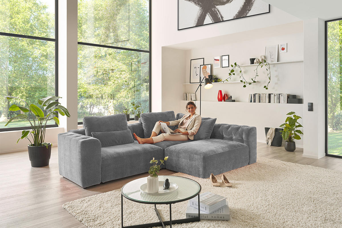 MODULSOFA SEPHI Grau Cord - Schwarz/Grau, Kunststoff/Textil (268/62/191cm) - KAWOLA