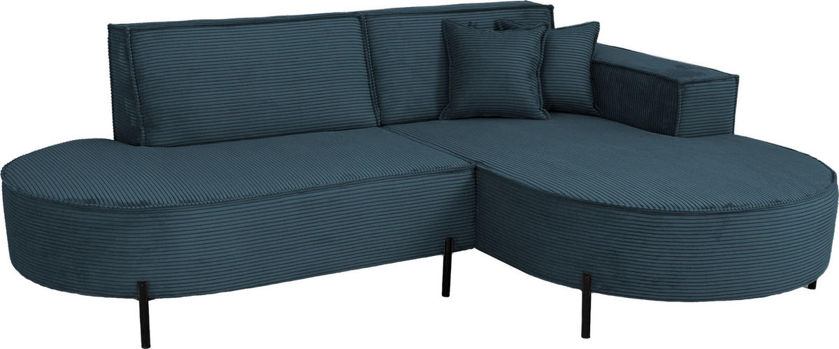 ECKSOFA Hana Loft 3-Sitzer Ecke Rechts, Cordstoff Chenille, Dunkelblau 241/80/168 cm - Blau/Schwarz, Textil/Metall (241/168cm) - WFL GROUP