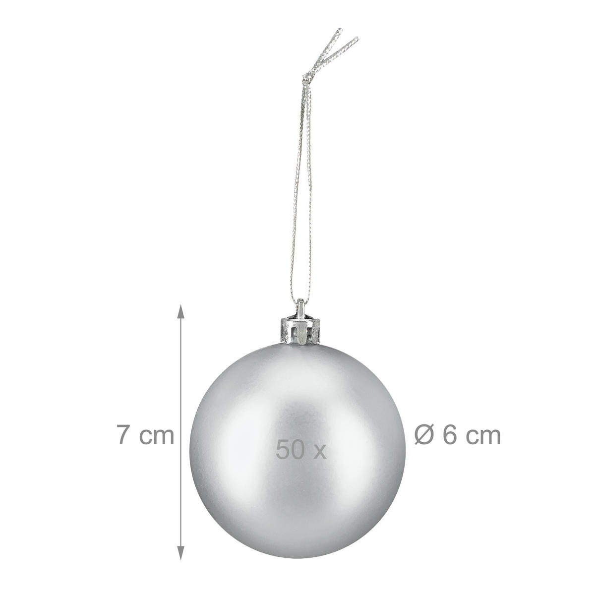 50XWEIHNACHTSKUGELN - Silberfarben, Kunststoff (6/7/6cm) - Relaxdays