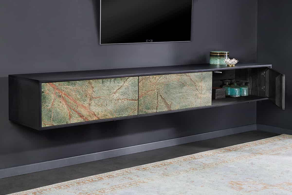 TV LOWBOARD MOUNTAIN SOUL Akazie 200cm - Multicolor/Schwarz, Holz/Stein (200/50/38cm) - riess-ambiente