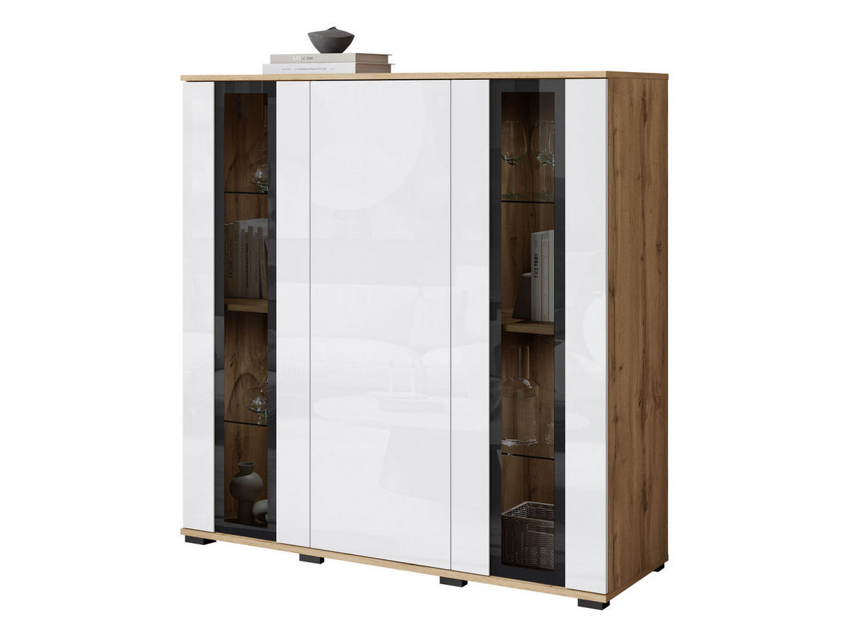 KOMMODE Caro HB 120 - Eiche Wotan/Schwarz, Holzwerkstoff/Kunststoff (120/122/40cm) - MIRJAN24