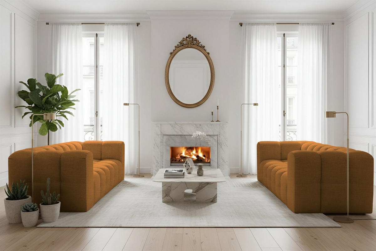 SOFASET Solvie 3-3 In Moly - Orange, Holzwerkstoff/Textil (230/75/106cm) - Fun Möbel