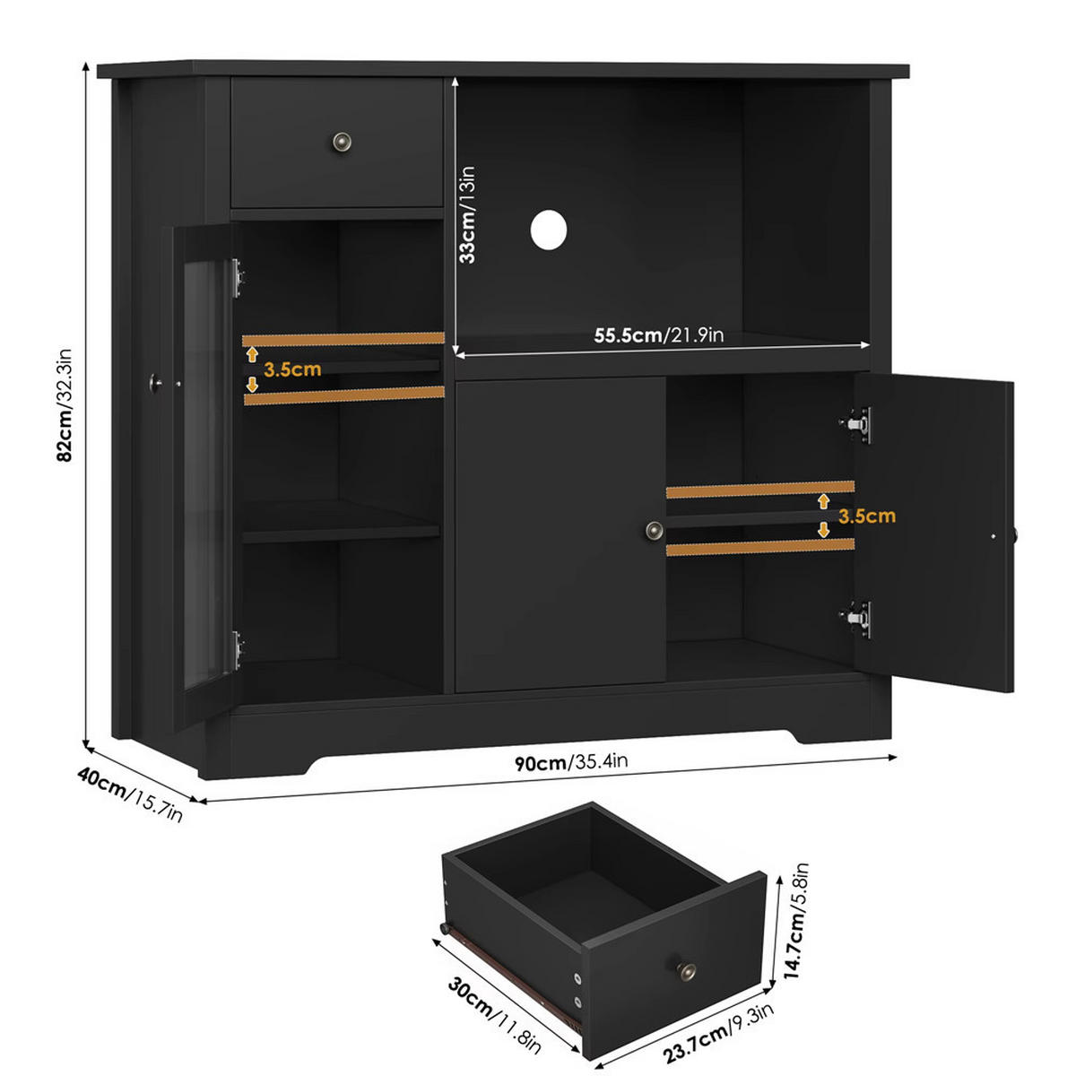 SIDEBOARD 90x82x40 cm Küchenschrank Mikrowellenregal Weiß - Weiß, Holz (90/82/40cm) - Kaket
