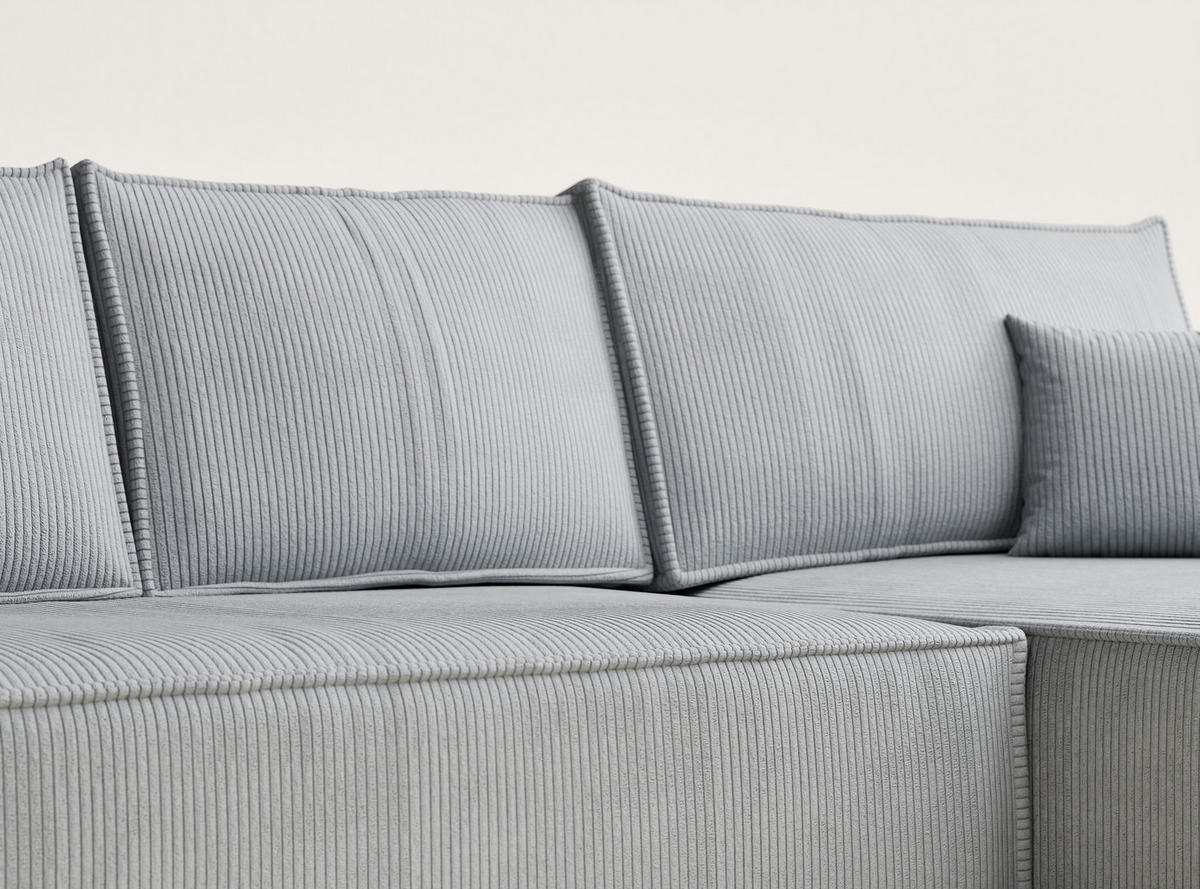 ECKSOFA MIT SCHLAFFUNKTION Maze Hellgrau Samtstoff - Hellgrau/Schwarz, Holz/Holzwerkstoff (294/185cm) - Maison de Reve