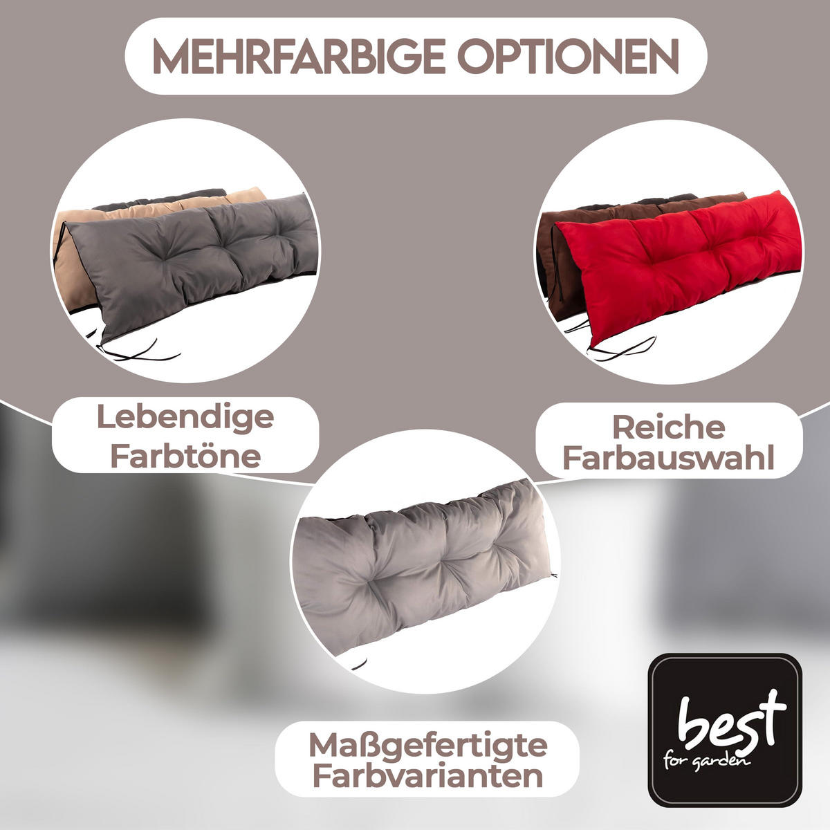 SITZKISSEN mit Rückenteil für 2 Personen Bankauflage KOMPLETT (180x60x50 cm, Braun) - Braun, Naturmaterialien (180/50/60cm) - Best for Kids
