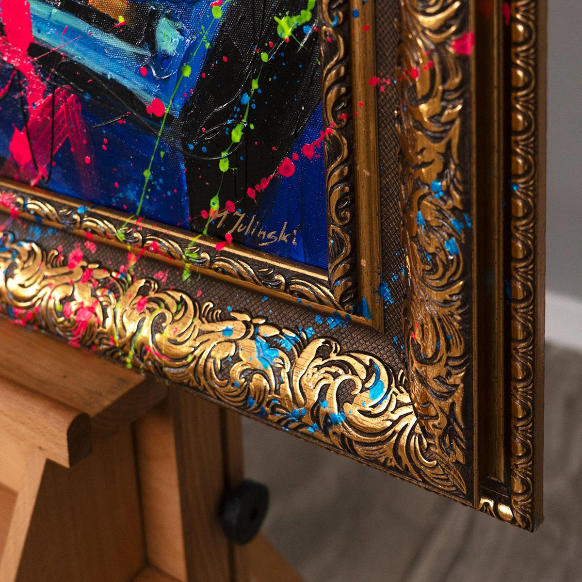 GEMÄLDE Rollschuhe und Freude Schattenfugenrahmen Gold 160x80 cm - Goldfarben, Holz (160/80cm) - YS-art gallery