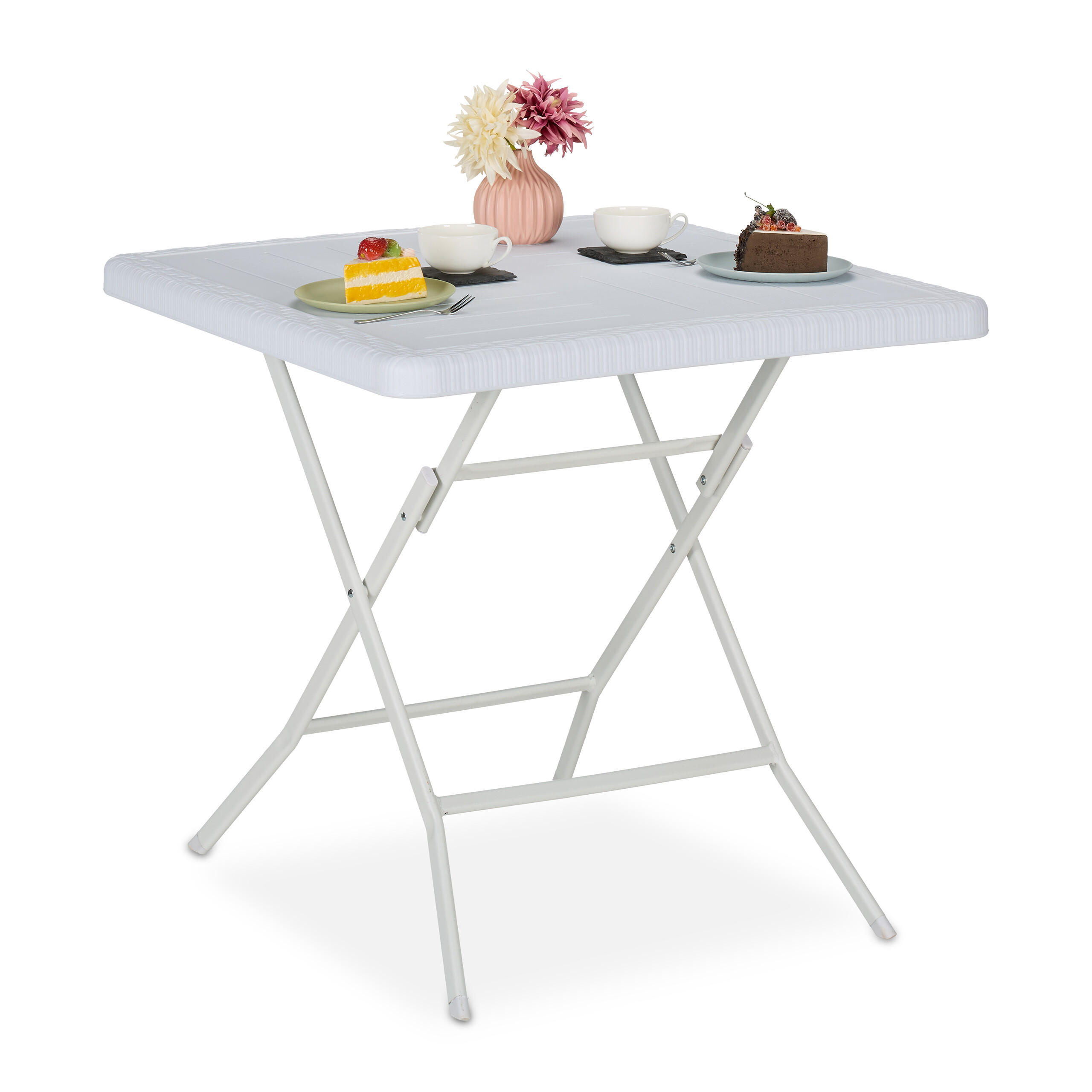 GARTENTISCH - Weiß, Kunststoff/Metall (78/78/74cm) - Relaxdays