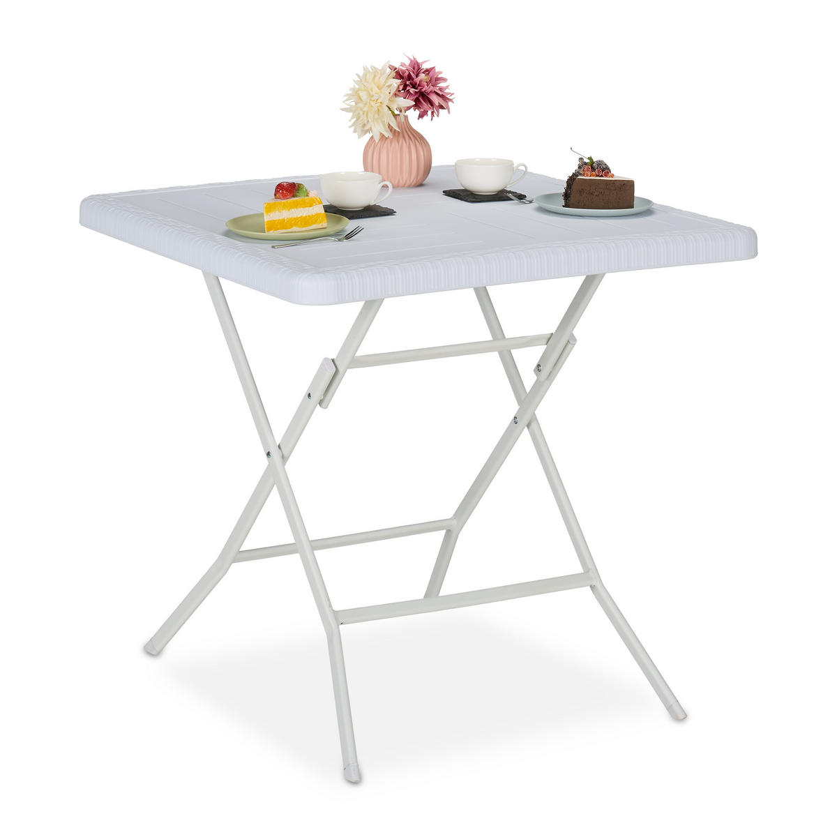 GARTENTISCH - Weiß, Kunststoff/Metall (78/78/74cm) - Relaxdays