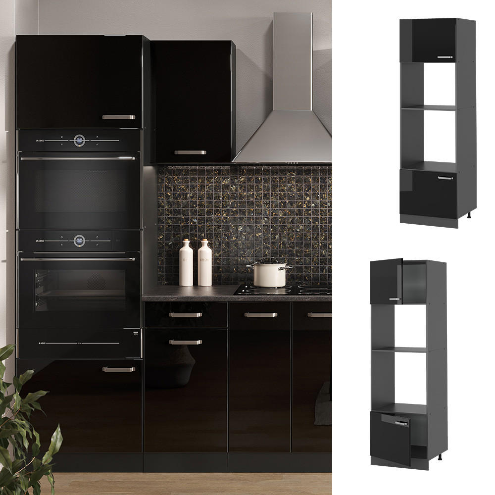 MIKROWELLENSCHRANK R-Line Schwarz Hochglanz 60 cm - Schwarz Hochglanz/Anthrazit, Holzwerkstoff (60/206.8/57.2cm) - Vicco