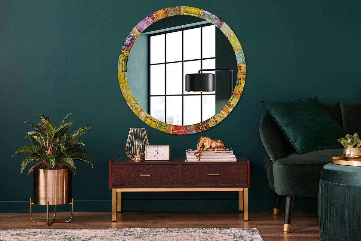 SPIEGEL Ø100 cm Rund mit Aufdruck - Gelb/Multicolor, Glas (100/100/0.4cm) - TULUP
