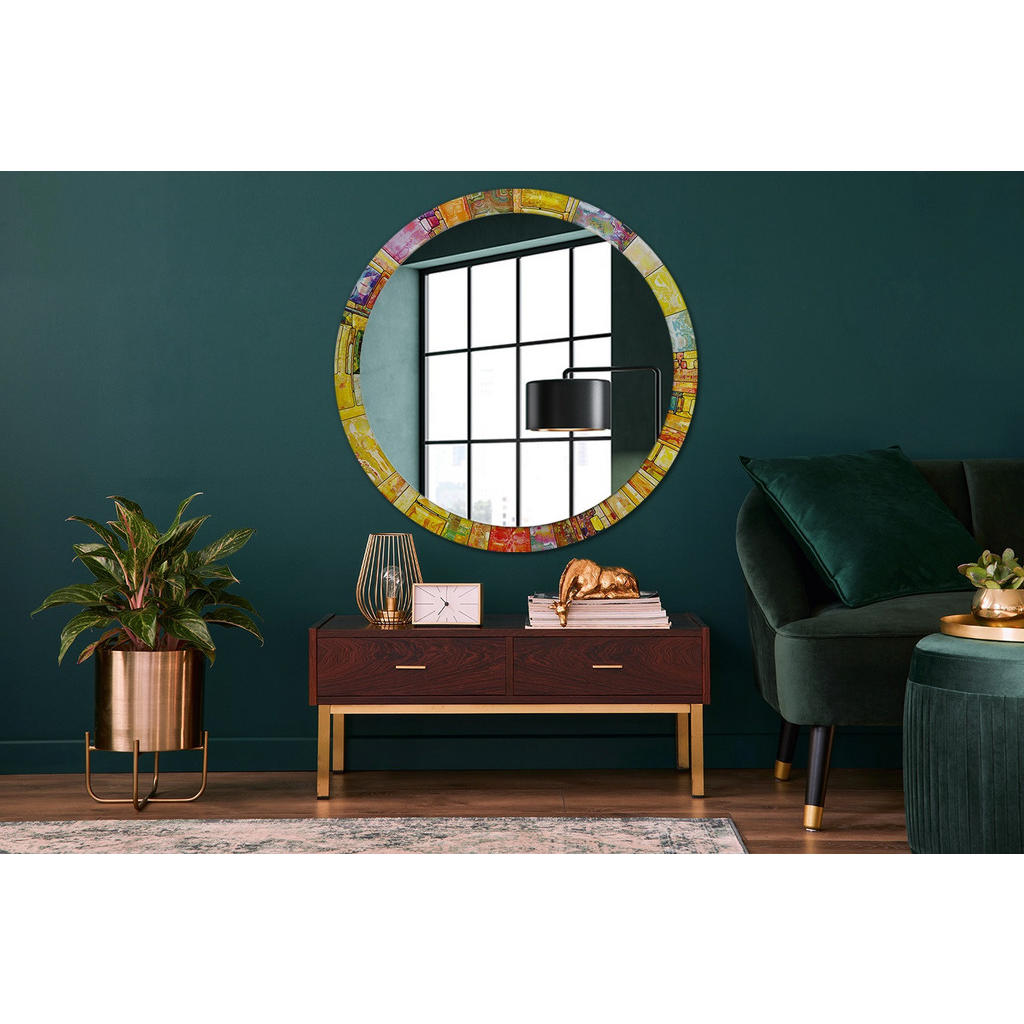 Thumbnail - Tulup Spiegel, Mehrfarbig, Gelb, Glas, Rund, 100x100x0.4 cm, Spiegel, Wandspiegel