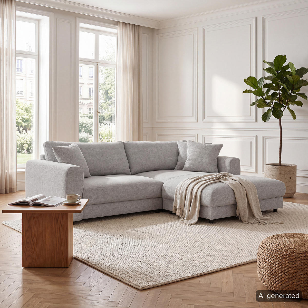 ECKSOFA mit Longchair - Hellgrau/Schwarz, Holz/Kunststoff (238/183cm) - home24