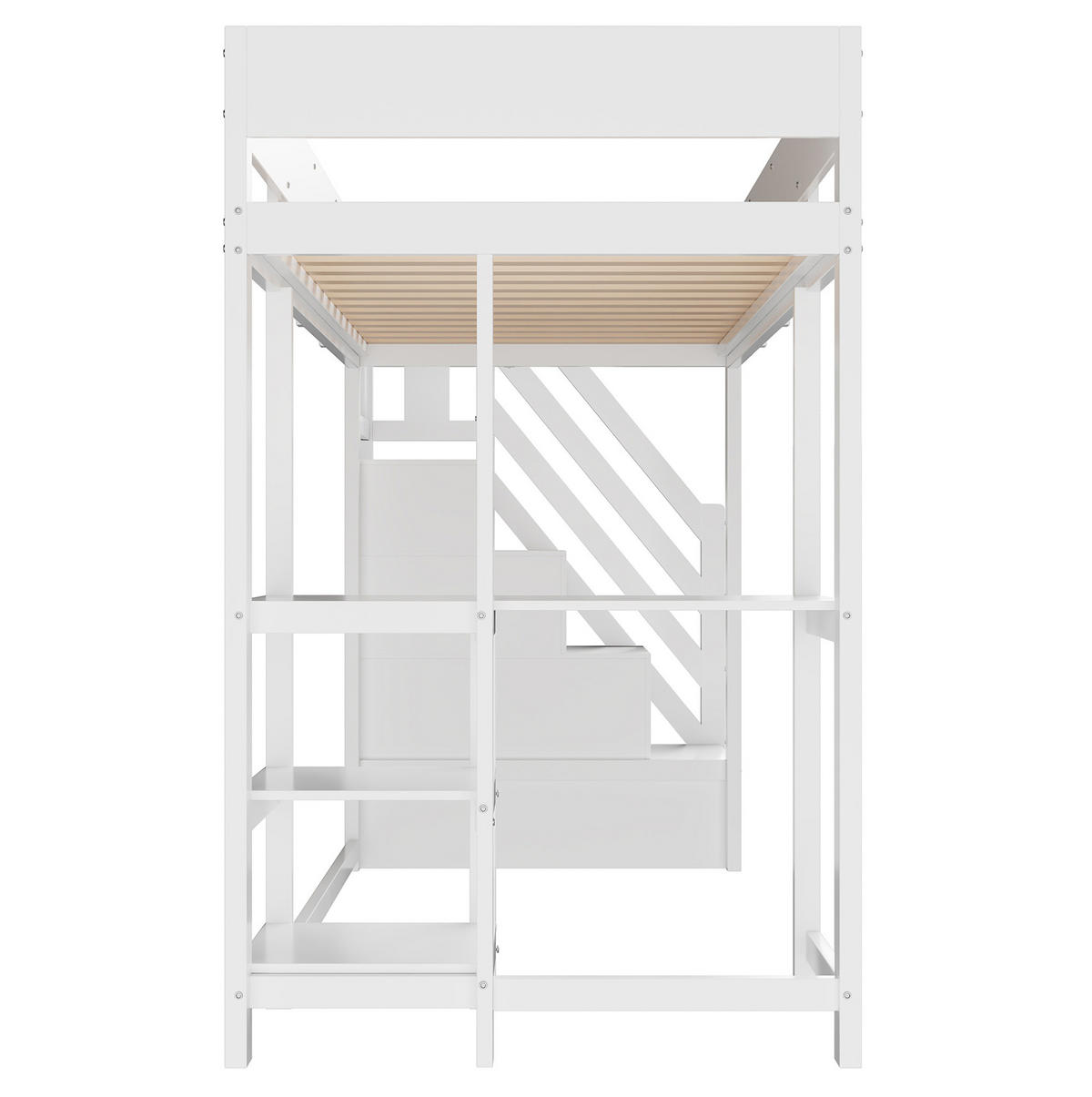 HOCHBETT 90/200 cm in Weiß mit Stauraumtreppe und Ablageregal - Weiß, Holz (90/200cm) - BEAOK