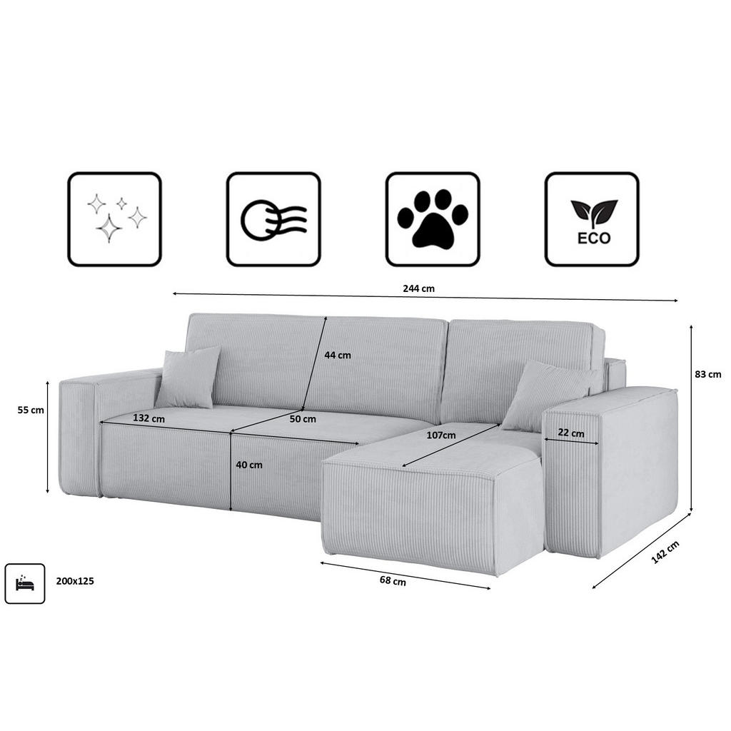 Thumbnail - Kaiser Möbel Ecksofa, Grau, Textil, 4-Sitzer, L-Form,L-Form, 244x142 cm, Wohnzimmer, Sofas & Couches, Wohnlandschaften, ...