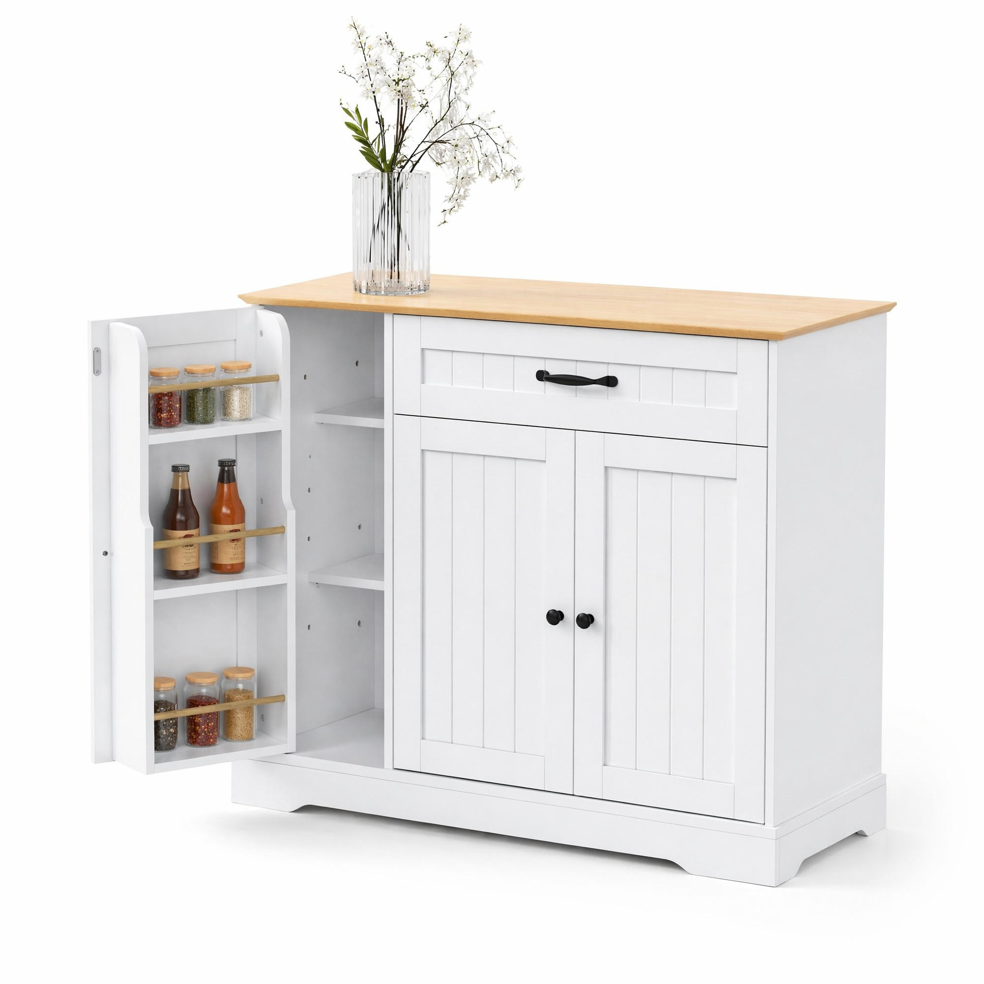 SIDEBOARD in Naturfarbe und Weiß Anrichte mit Schublade für Esszimmer, Wohnzimmer und Diele, B107/T40/H83.4 cm - Weiß, Holzwerkstoff/Metall (107/83.4/40cm) - STILVORA