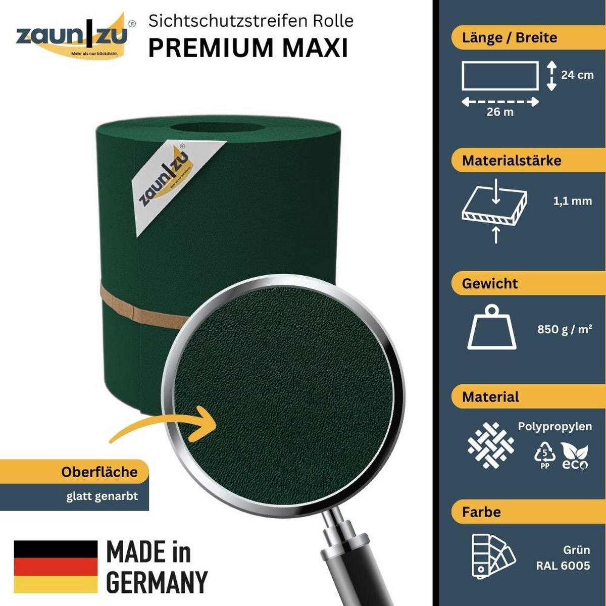SICHTSCHUTZSTREIFEN Premium Maxi für Doppelstabmatten 24cm hoch Grün 26m - Grün, Kunststoff (2600/24cm) - ZAUN|ZU